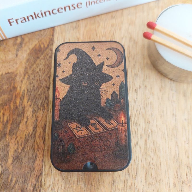 Halloween Cat Sliding Lid Matches Tin with Friction Back