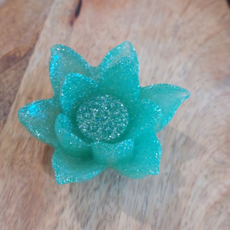 Resin Lotus Blossom Incense Cone Holder Green Sparkle