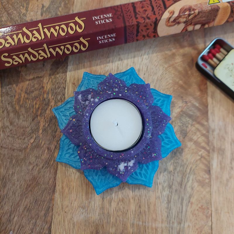 Lotus Flower Tea Light Holder - Blue and Purple