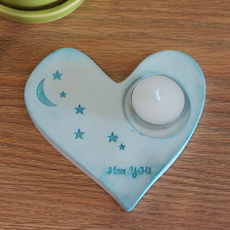 Heart "I Love You" Tea Light Holder - Blue