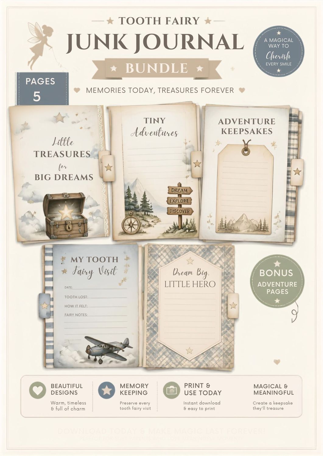 Tooth Fairy Adventures - Journal Pages Digital Download