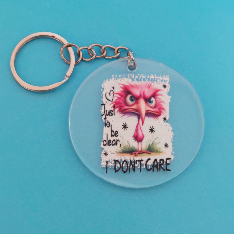 Acrylic Bird Keyring: 'I Don't Care"