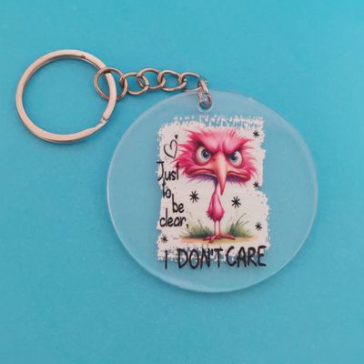 Acrylic Bird Keyring: 'I Don't Care"