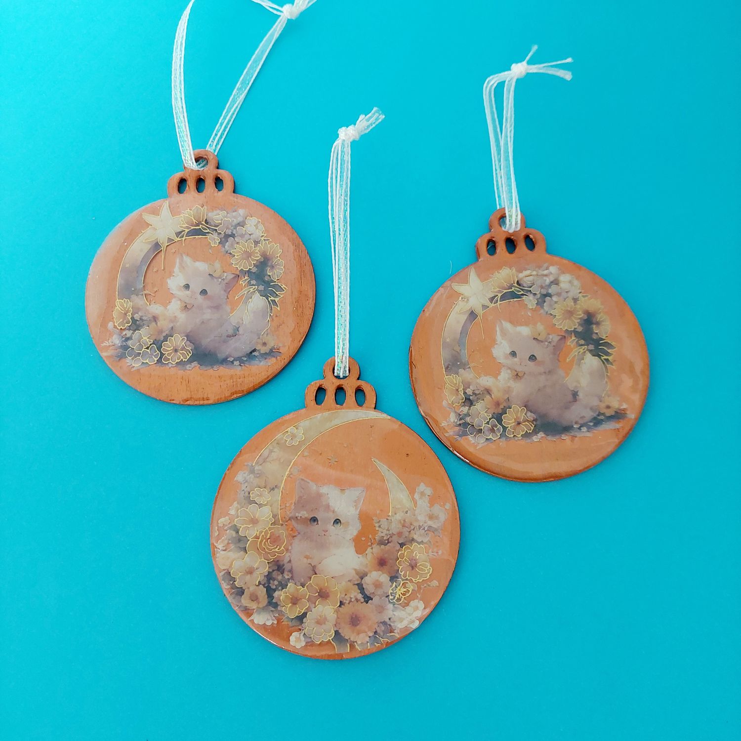 Cat Holographic Christmas Baubles - Set of 3