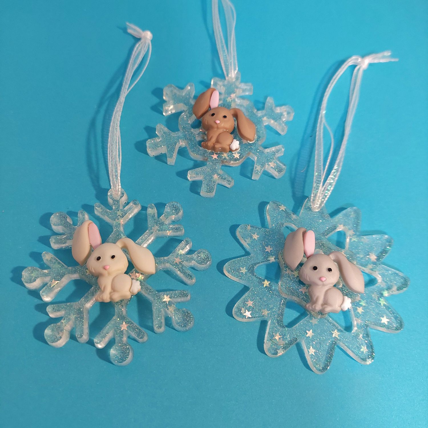 Set of 3 Bunny Rabbit Christmas Ornaments