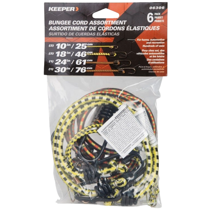 Assorted Elastic Bungee Cord 6Pk