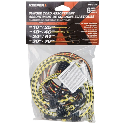 Assorted Elastic Bungee Cord 6Pk