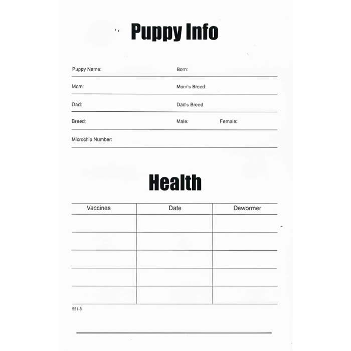 Puppy Health Sheet