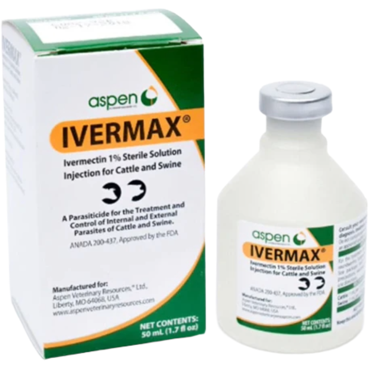 Aspen Ivermax Injectable 1%, Size: 50 ml