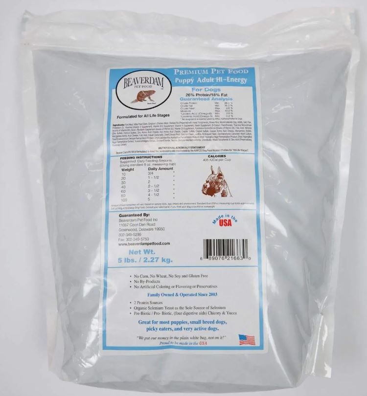 Beaverdam Puppy/Adult Hi-Energy 26/18 Dog Food, Size: 5 LB