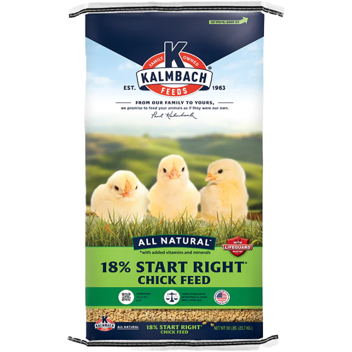 18% Start Right Chick Feed, Material: Crumble, Size: 50 lbs