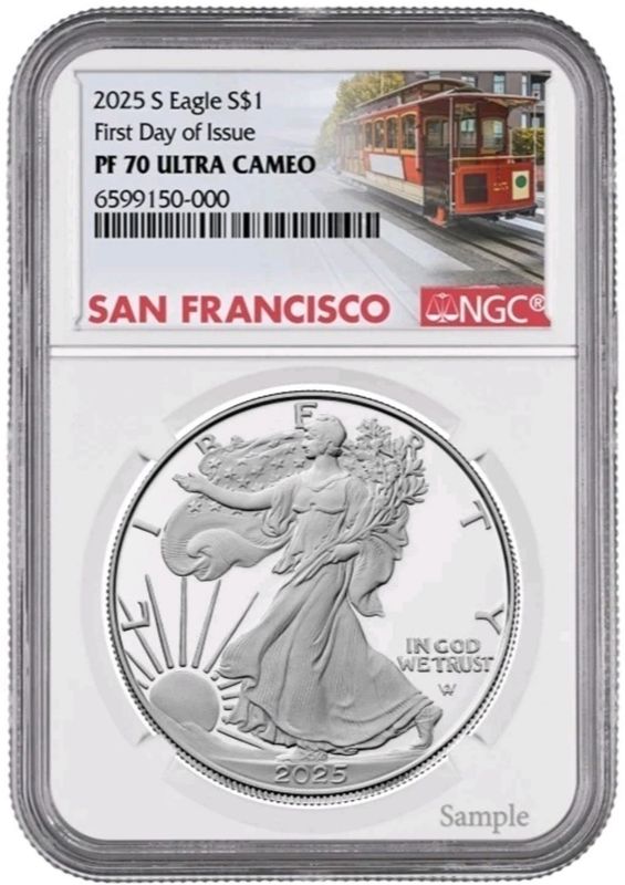Presale- 2025 S Silver American Eagle S$1 NGC PF70 UC First Day Of Issue #854
