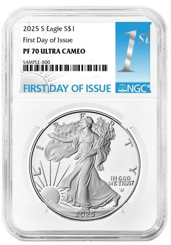 Presale- 2025 S Silver American Eagle S$1 NGC PF70 UC First Day Of Issue #891