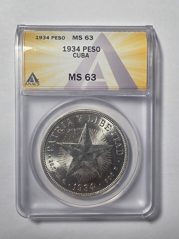 Cuba 1934 Star Peso ANACS MS63