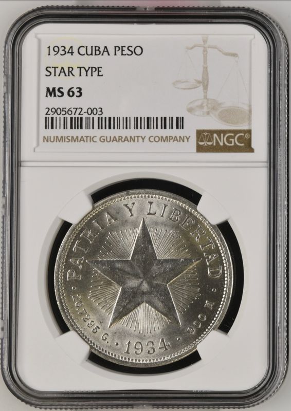 Cuba 1934 Star Peso NGC MS63