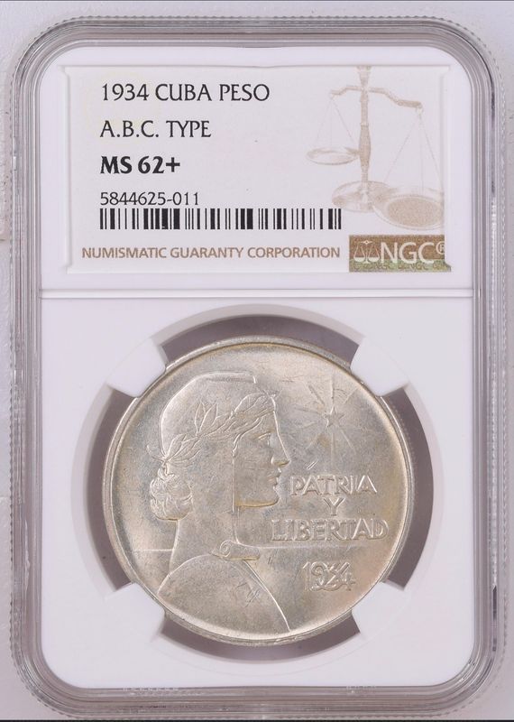 1934 Cuba ABC Type Peso NGC MS62+