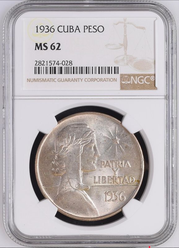 1936 Cuba ABC Type Peso NGC MS62