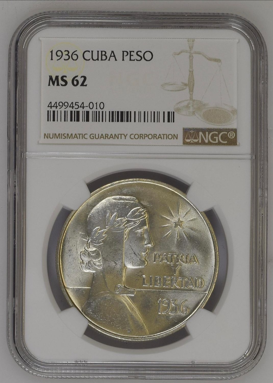 1936 Cuba ABC Type Peso NGC MS62