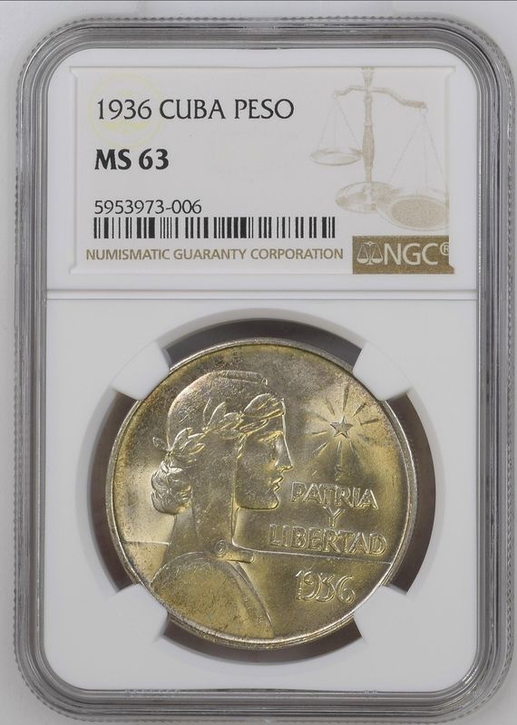 1936 Cuba ABC Type Peso NGC MS63