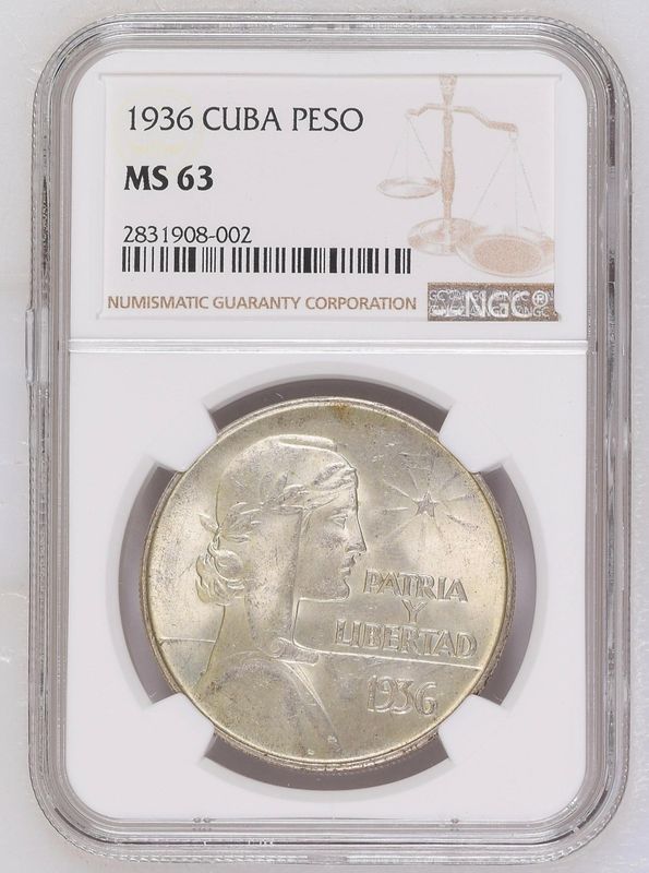1936 Cuba ABC Type Peso NGC MS63