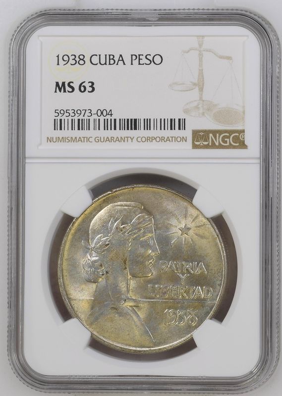 1938 Cuba ABC Type Peso NGC MS63