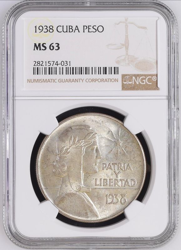 1938 Cuba ABC Type Peso NGC MS63