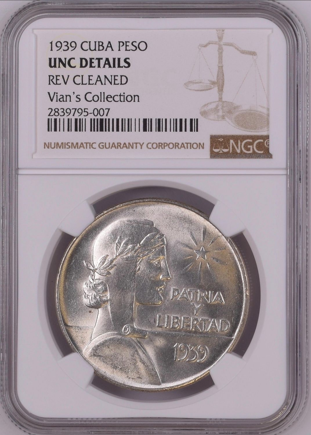 1939 Cuba ABC Type Peso NGC UNC Details