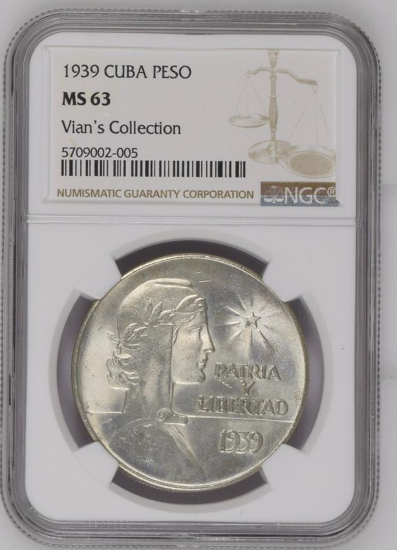 1939 Cuba ABC Type Peso NGC MS63 