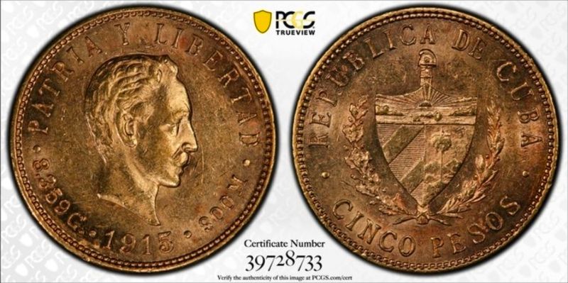 1916 Cuba Gold 2 pesos Marti G2P PCGS MS65 Rive door Collection 