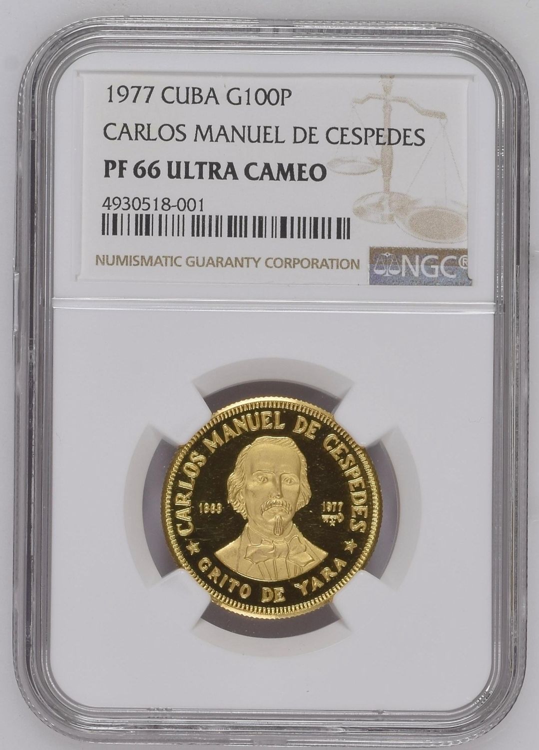 1977 Cuba Gold 100 pesos Carlos Cespedes G100P NGC PF66 Ultra Cameo 1977 Cuba Gold 100 pesos Carlos Cespedes G100P NGC PF66 Ultra Cameo