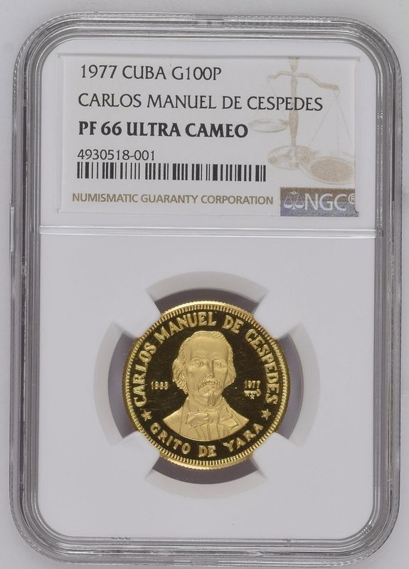 1977 Cuba Gold 100 pesos Carlos Cespedes G100P NGC PF66 Ultra Cameo 