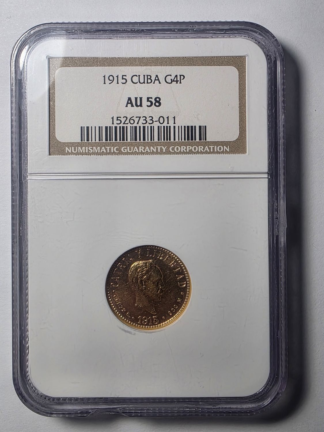 1915 Cuba Gold 4 pesos Marti G4P NGC AU58 1915 Cuba Gold 4 pesos Marti G4P NGC AU58
