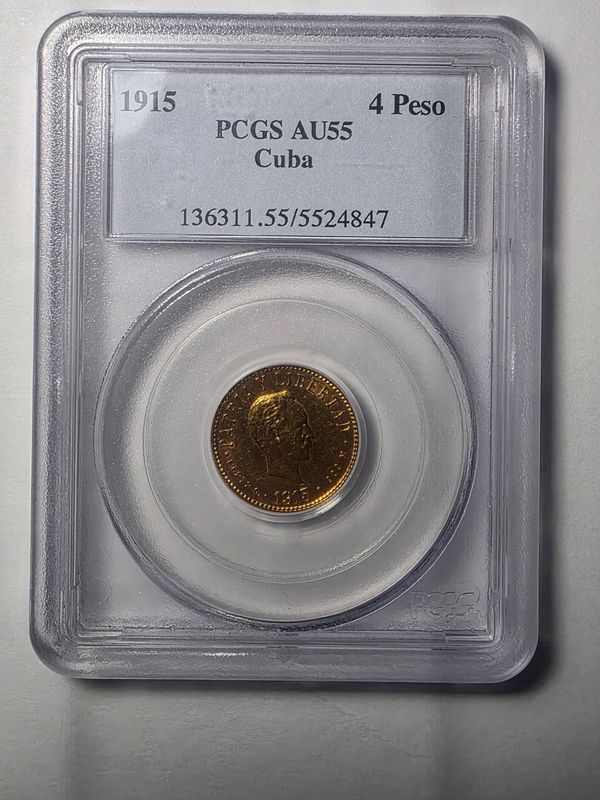 1915 Cuba Gold 4 pesos Marti G4P PCGS AU55