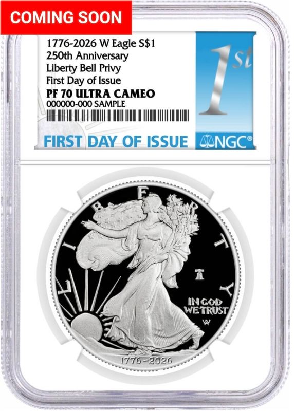 Presale - 1776 - 2026 W $1 1 oz 250th Anniversary Liberty Bell Privy Proof Silver Eagle NGC PF70 Ultra Cameo First Day Issue 