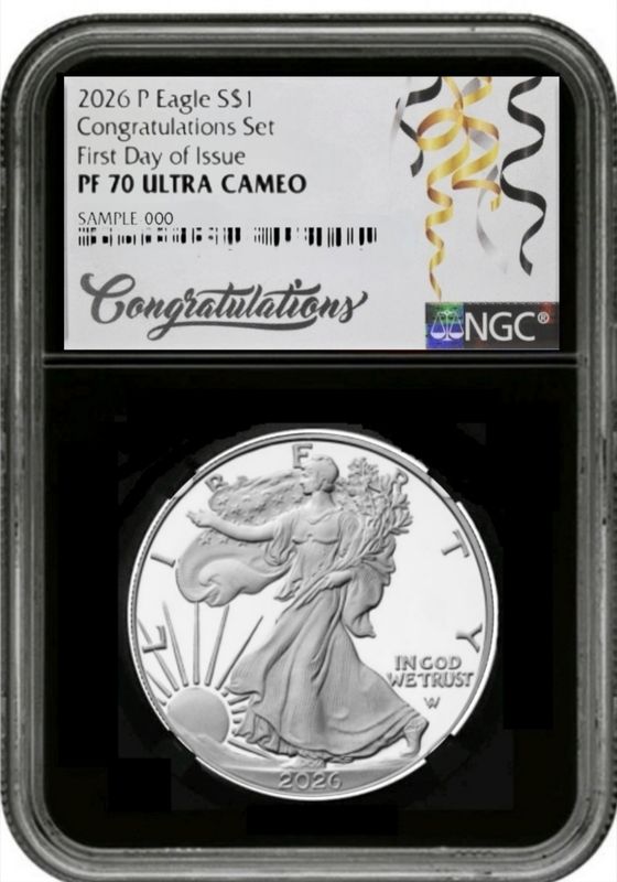Presale 2026 P Congratulations Set $1 1 oz Proof Silver Eagle NGC PF70 Ultra Cameo First Day Issue 