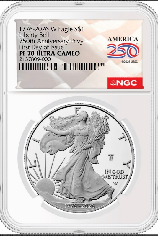 Presale - 1776 - 2026 W $1 1 oz 250th Anniversary Liberty Bell Privy Proof Silver Eagle NGC PF70 Ultra Cameo First Day Issue 