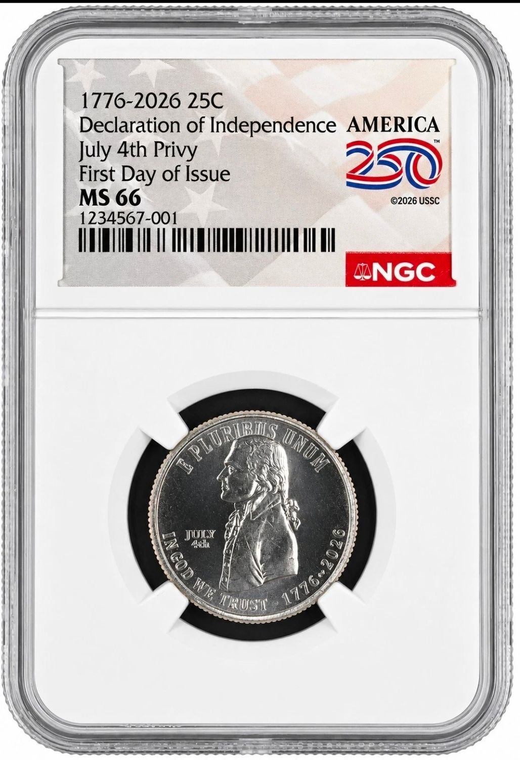 2026 Declaration of Independence 4th July Privy Mark NGC MS66 250 First Day 2026 Declaration of Independence 4th July Privy Mark NGC MS66 250 First Day