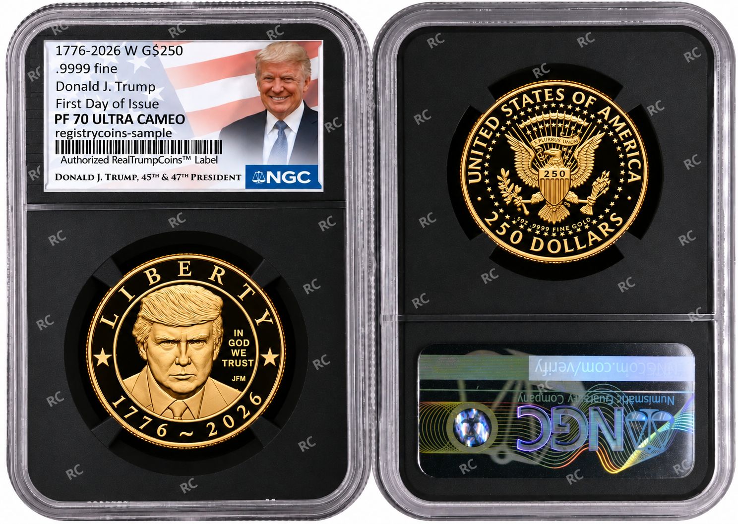 1776 2026 W Semiquincentennial President Donald J. Trump 24K Gold NGC PF70 Ultra Cameo