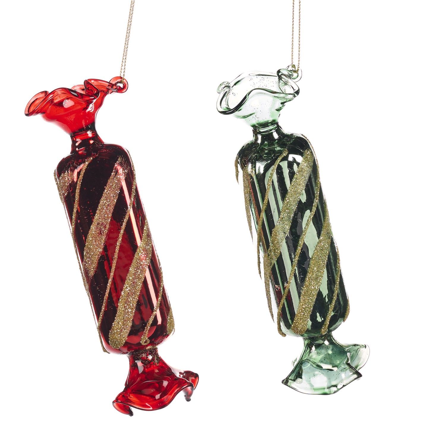 GLASS STRIPE CANDY ORN 15CM