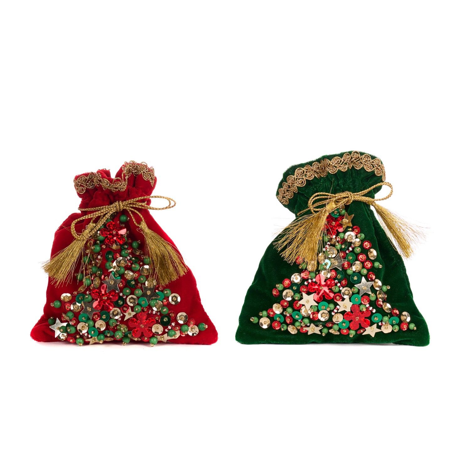 VELV.SEQ.XMAS TREE BAG/POUCH 15CM