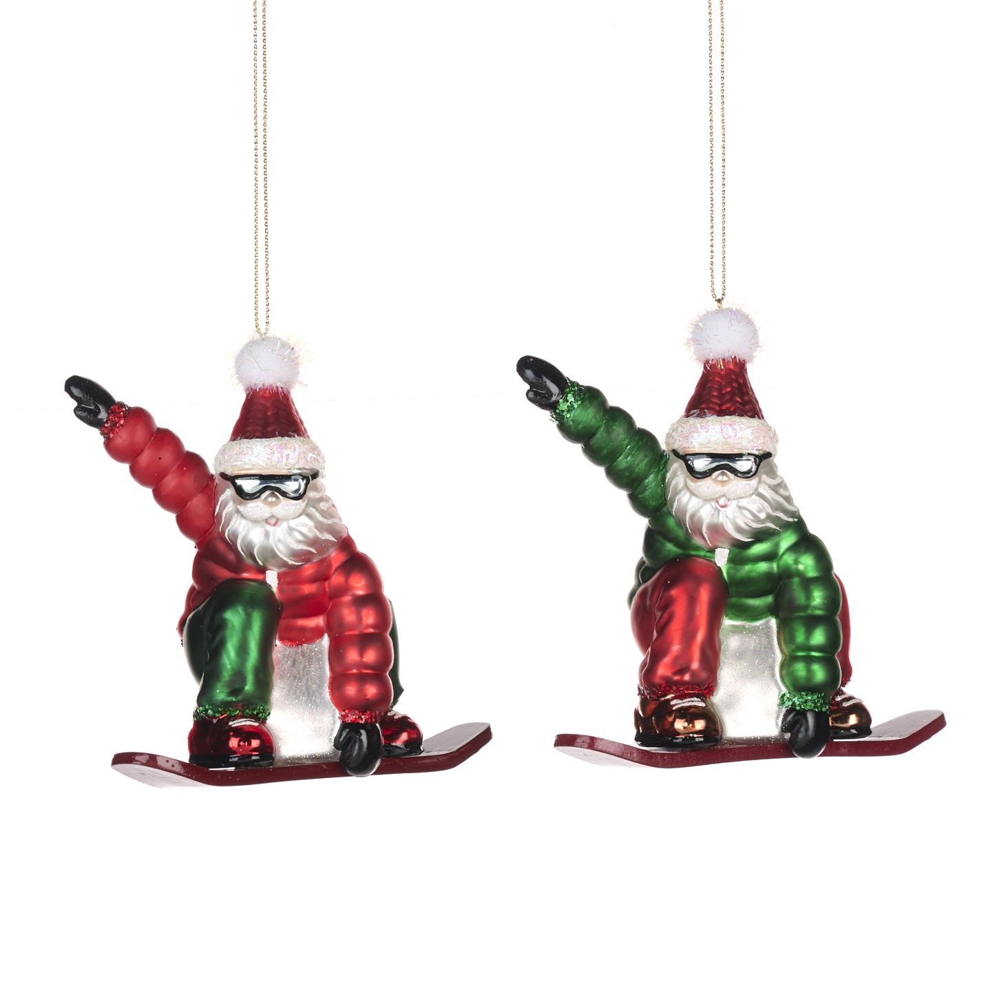 GLASS SNOWBOARD SANTA ORN 11,5CM