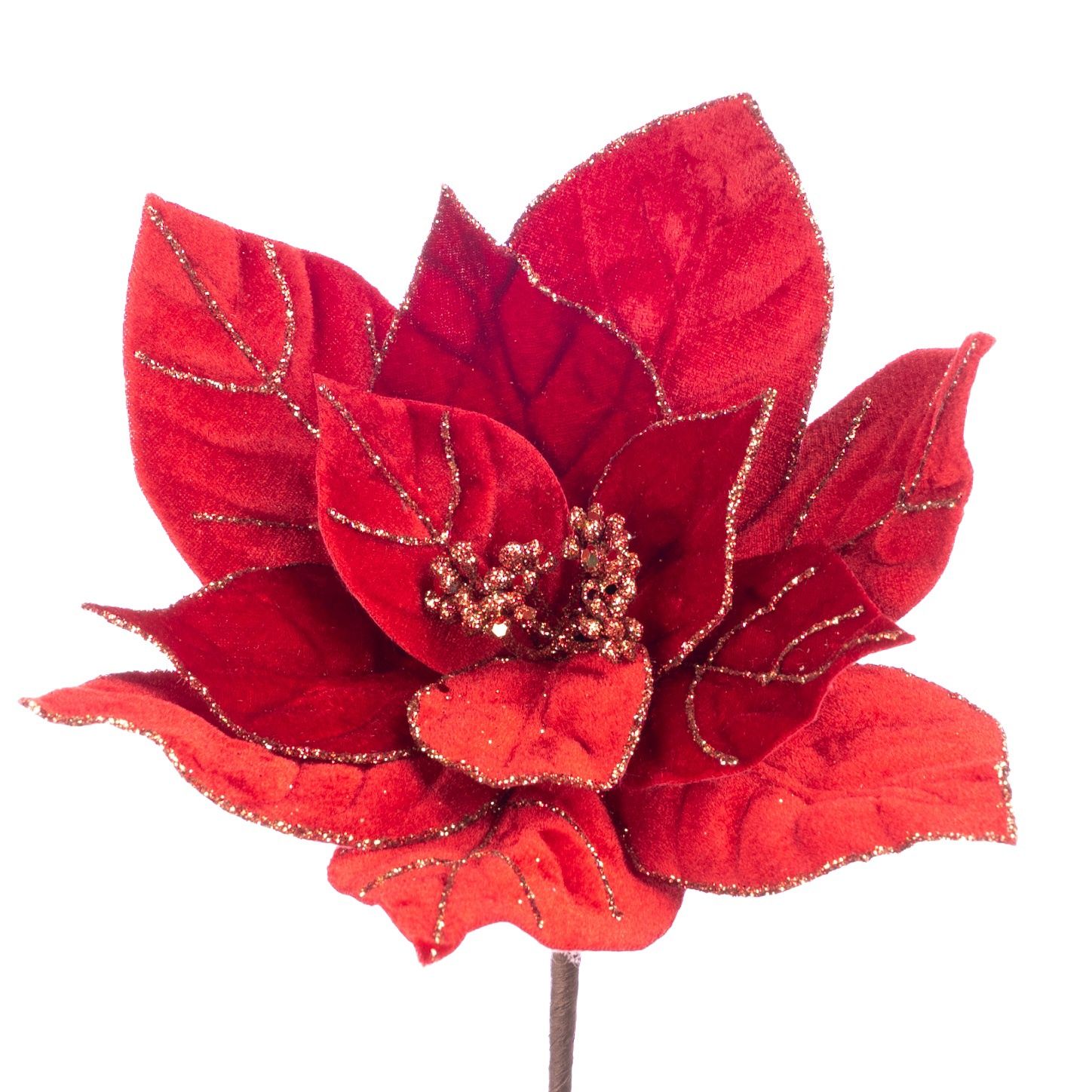FABR.GLT POINSETTIA FLOWER STEM RD/GLD 58,5CM