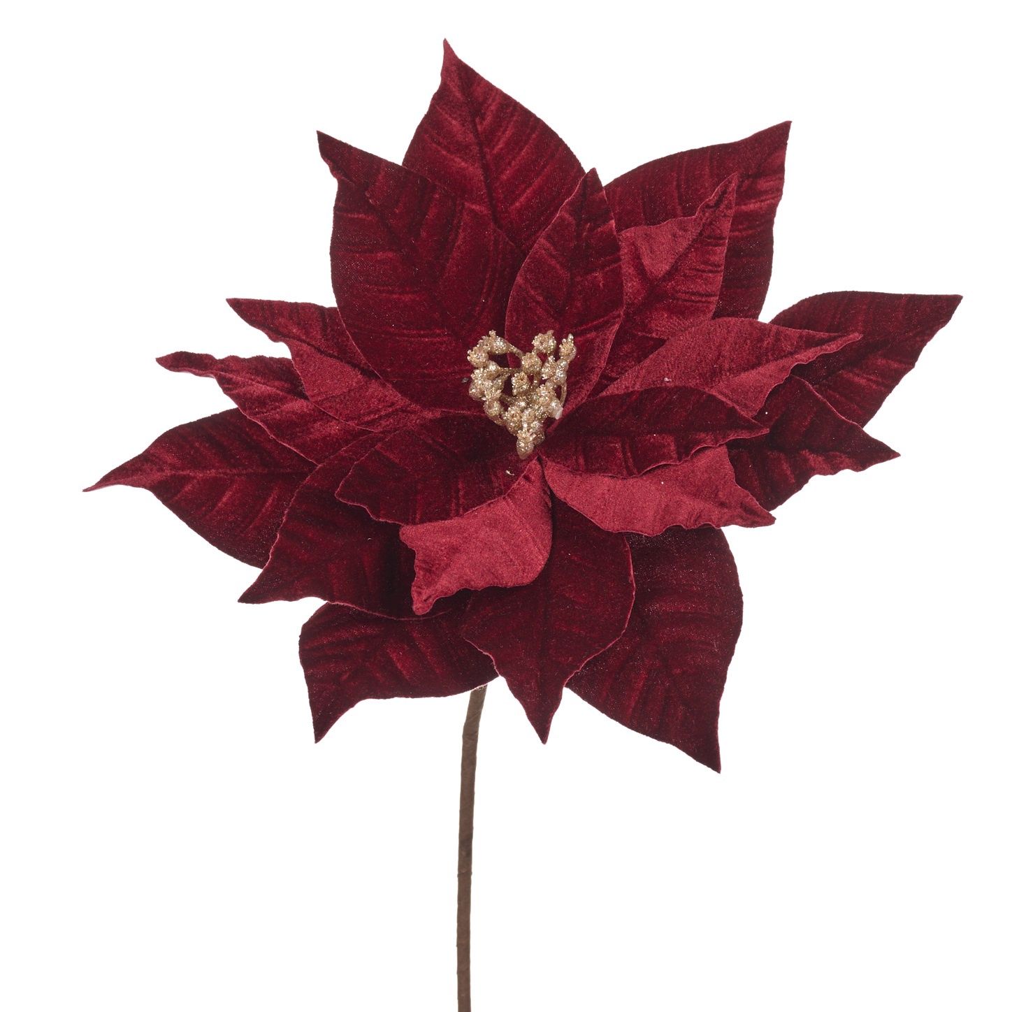 FABR.POINSETTIA ON STEM BURG/GLD 61CM