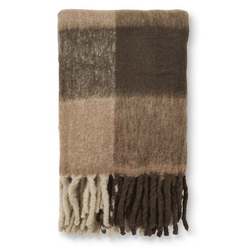 BROWN CHECK MOHAIR THROW