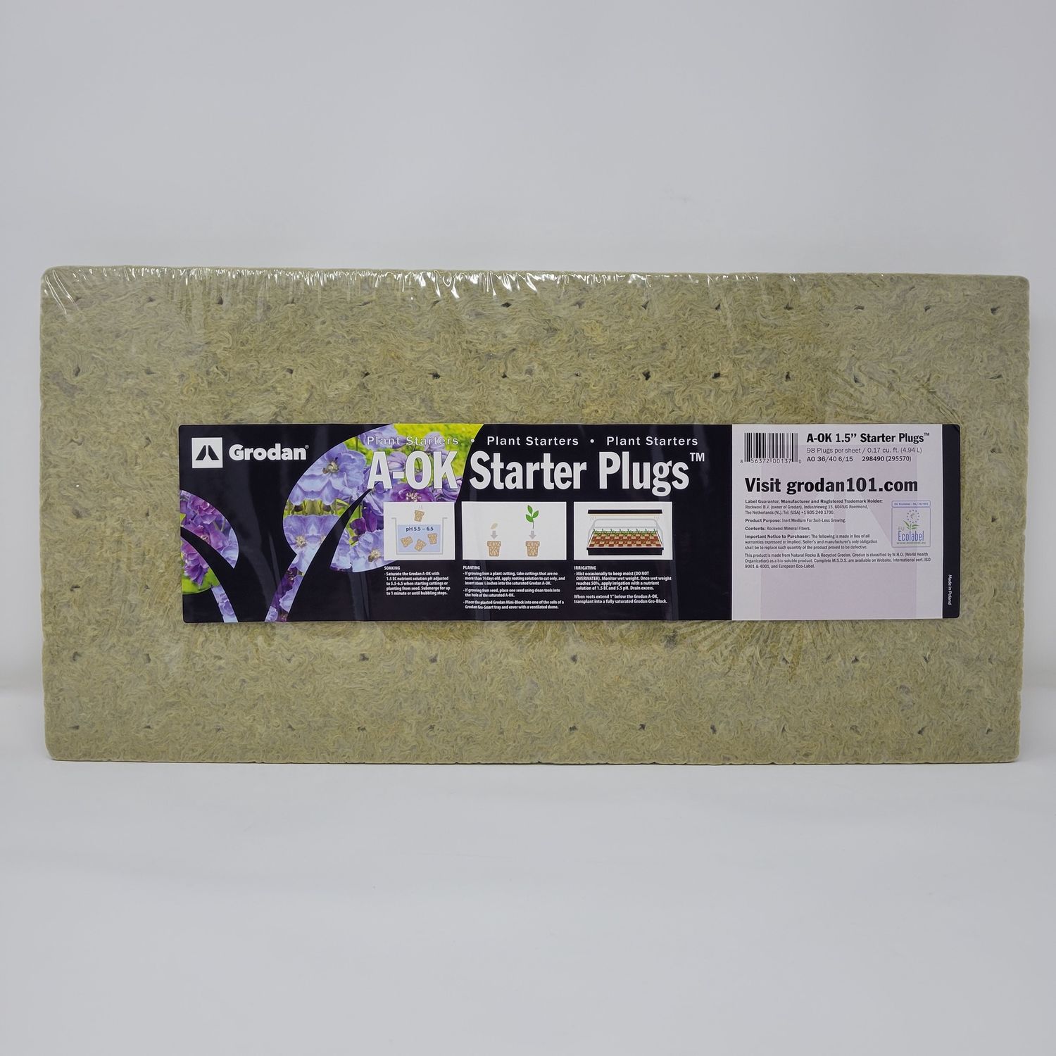 Grodan A-OK 36/40 Rockwool 1.5&quot; starter plugs 98 plugs per sheet