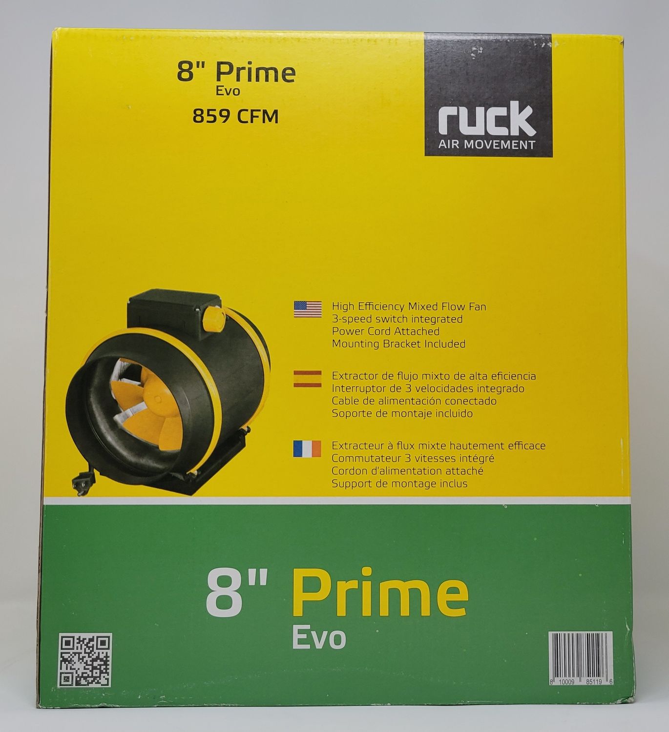 Ruck Prime EVO Inline Fan 8" 3 Speed