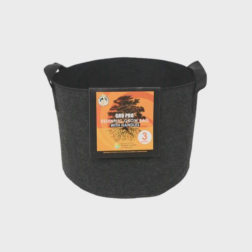 Gro Pro Round Fabric Pot Black w/ handles 3 gallon