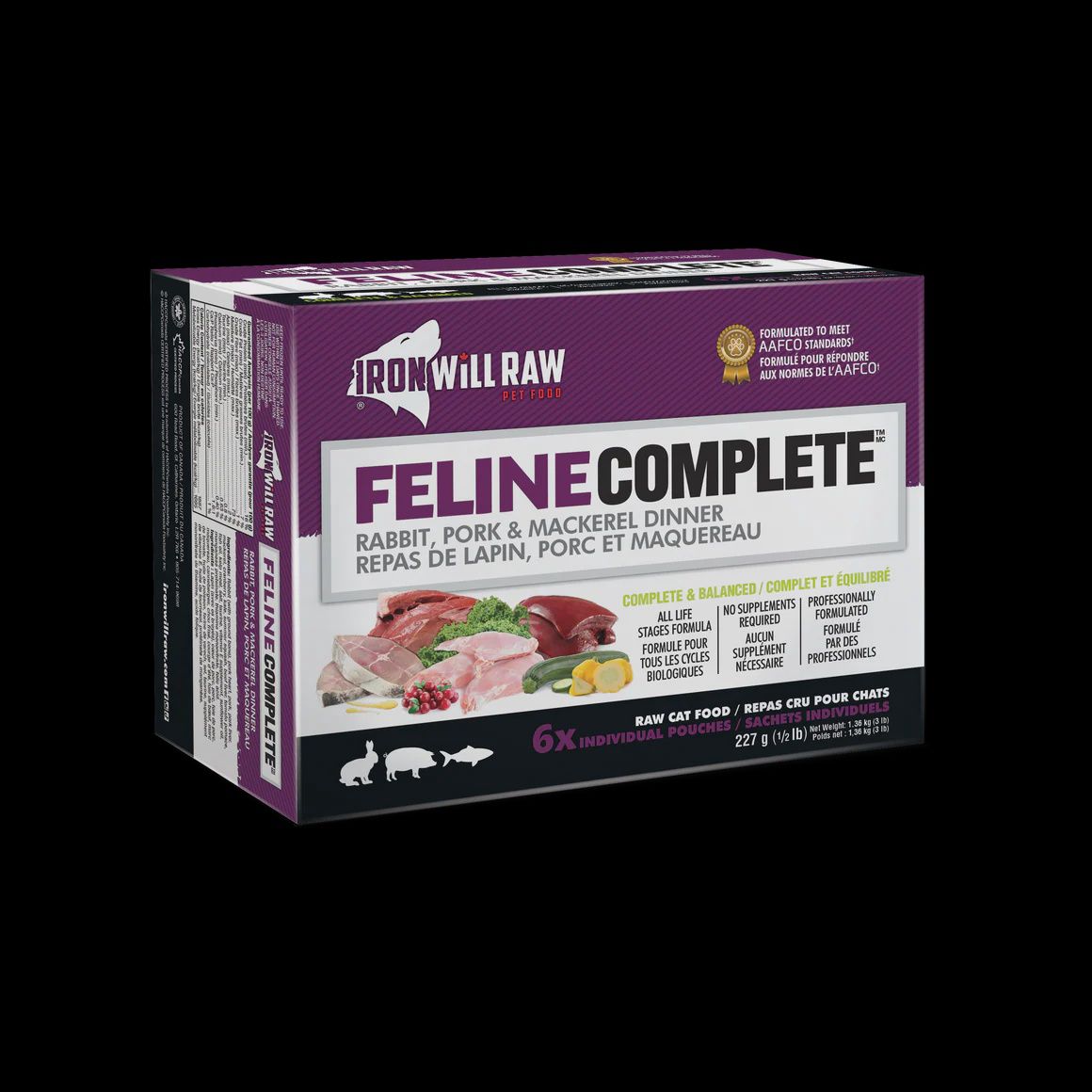 Iron Will Raw Feline Complete Rabbit, Pork &amp; Mackerel Cat Food 3lb
