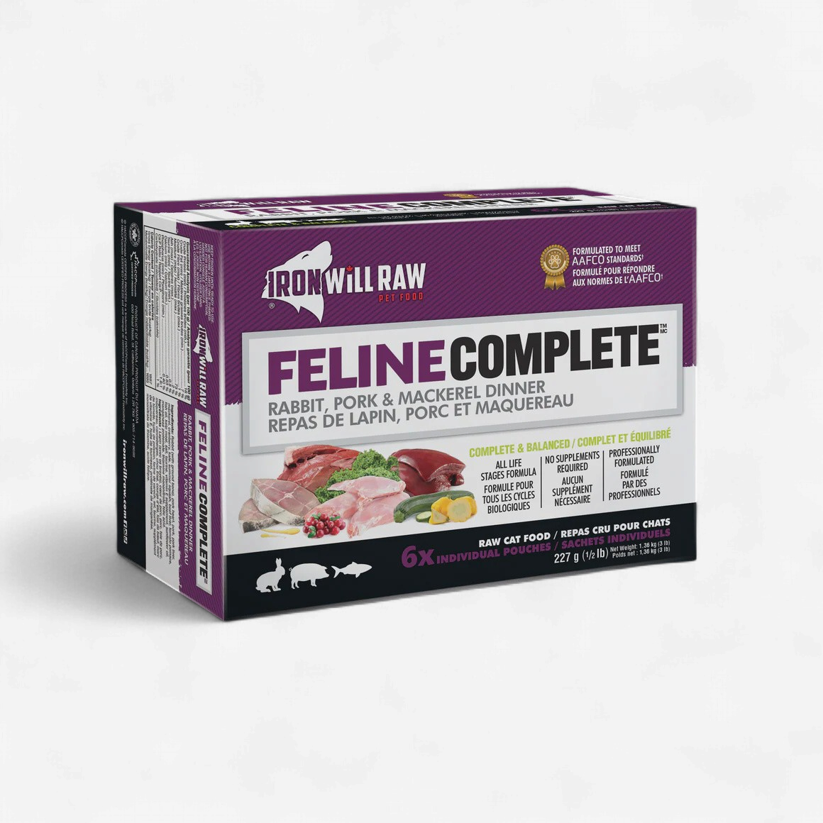 Iron Will Raw Feline Complete Rabbit, Pork & Mackerel Cat Food 3lb