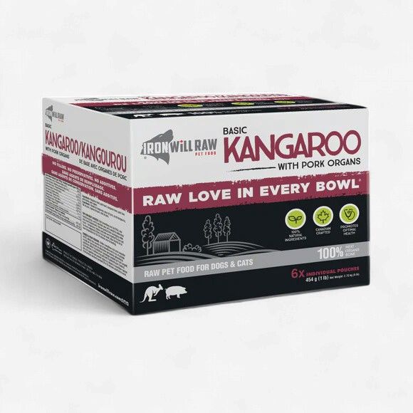 Iron Will Raw Basic Kangaroo (w/ Pork Organs)  Dog/Cat 6lb